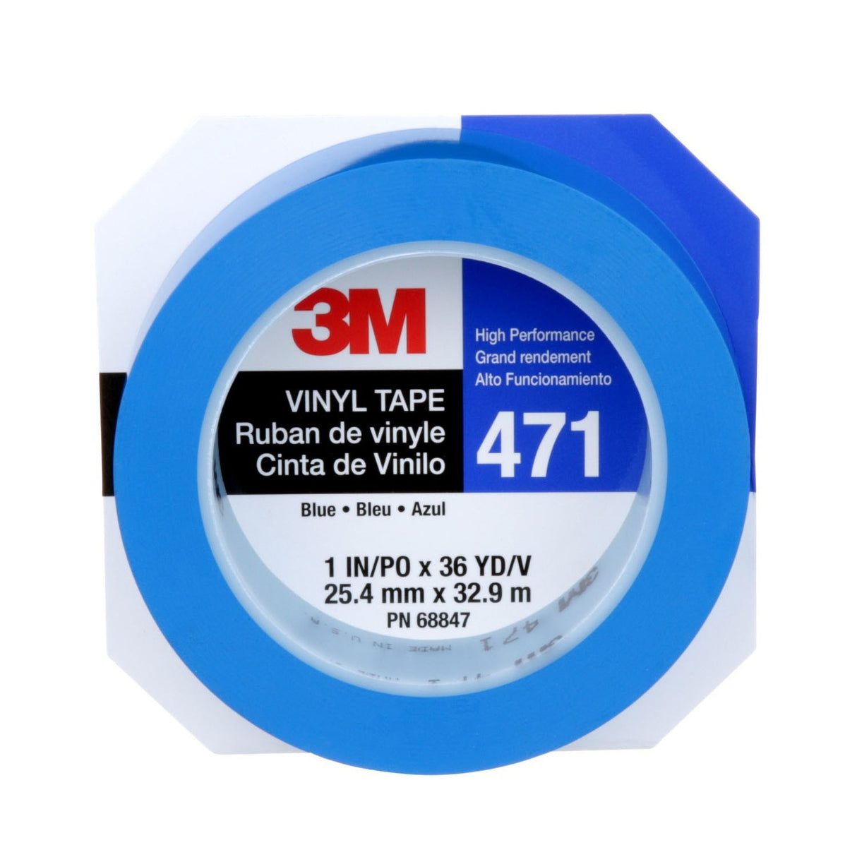 3M 471 Vinyl Tape, Blue, 1 in x 36 yd, 5.2 mil (68847) (7100044654)  - (36Pack) - 2