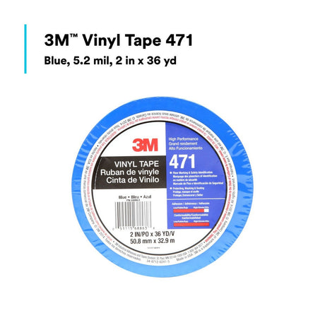 3M 471 Vinyl Tape, Blue, 2 in x 36 yd, 5.2 mil (7100044656)  - (24Pack) - 4
