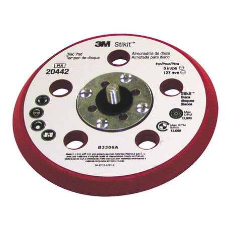 3M 20442 05655 Stikit D/F Low Profile Disc Pad Back-up Pad, PSA, Firm, Red, 5 in x 3/8 in, 5/16-24 External (7100044784) (10 Pack)