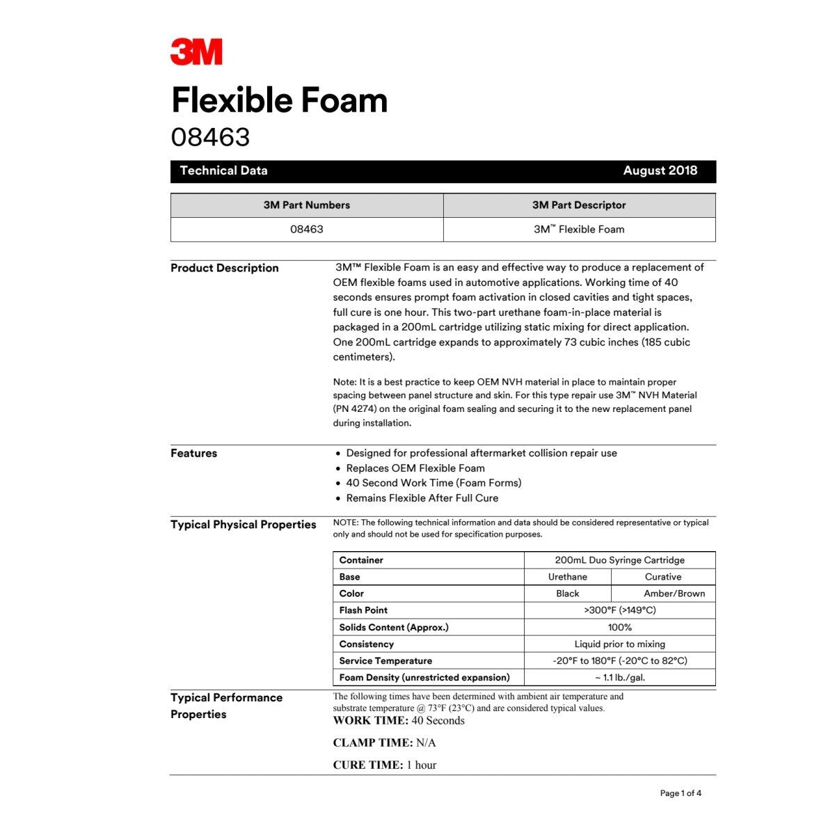 3M 08463 Flexible Foam Two-Part Urethane Sound Deadening Moisture Resistant 200 mL Cartridge (7100045768)  - (6Pack) - 7