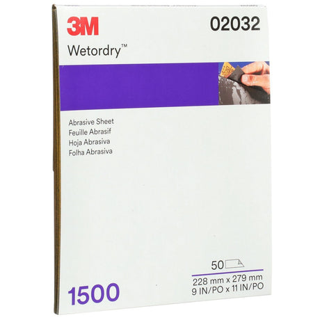 3M 401Q 02032 Wetordry Abrasive Sheet, SiC 1500 Grit, Black, Wet/Dry, 9 in x 11 in (7100045849) (250 Pack) - 2