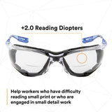 3M VC220AF Virtua Safety Glasses with Readers 2.0 Diopter Anti Fog Anti Scratch Clear Lens Light Blue Temples Removable Foam Gasket Cord Control System (7100046672)  - (20Pack) - 5