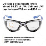 3M VC220AF Virtua Safety Glasses with Readers 2.0 Diopter Anti Fog Anti Scratch Clear Lens Light Blue Temples Removable Foam Gasket Cord Control System (7100046672)  - (20Pack) - 10