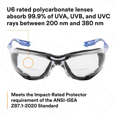 3M VC220AF Virtua Safety Glasses with Readers 2.0 Diopter Anti Fog Anti Scratch Clear Lens Light Blue Temples Removable Foam Gasket Cord Control System (7100046672)  - (20Pack) - 10