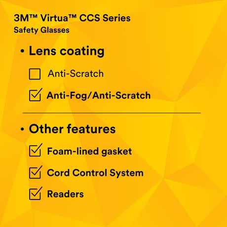 3M VC225AF Virtua CCS Safety Glasses with Readers 2.5 Diopter, ANSI Z87, Anti-Fog, Clear Lens, Blue Temples, Removable Foam Gasket (7100046673)  - (20Pack) - 5