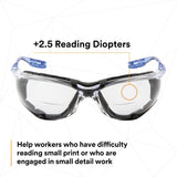 3M VC225AF Virtua CCS Safety Glasses with Readers 2.5 Diopter, ANSI Z87, Anti-Fog, Clear Lens, Blue Temples, Removable Foam Gasket (7100046673)  - (20Pack) - 7
