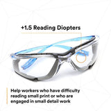 3M VC215AF Virtua CCS Safety Glasses with Readers, +1.5 Diopter, Anti Fog Anti Scratch, Clear Lens, Blue Temples, Removable Foam Gasket (7100046796)  - (20Pack) - 10
