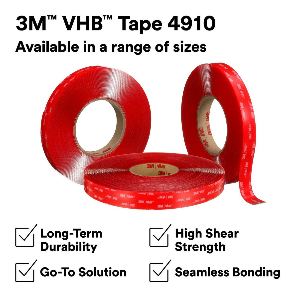 3M VHB Heavy Duty Mounting Tape 4910, Clear, 3/4 in x 15 yd, 40 mil (4910) (7100047923)  - (12Pack) - 6