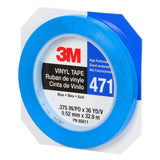 3M 471 Vinyl Tape, Blue, 3/8 in x 36 yd, 5.2 mil (85611) (7100049359)  - (96Pack) - 8