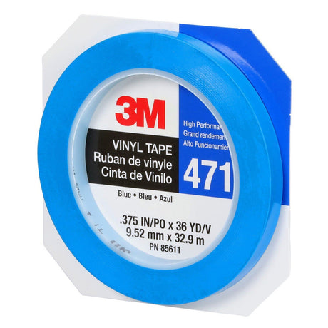 3M 471 Vinyl Tape, Blue, 3/8 in x 36 yd, 5.2 mil (85611) (7100049359)  - (96Pack) - 8