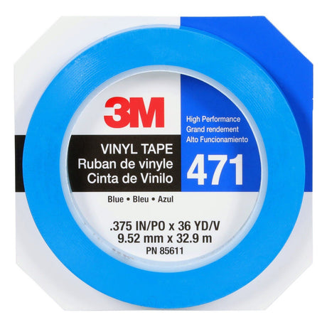 3M 471 Vinyl Tape, Blue, 3/8 in x 36 yd, 5.2 mil (85611) (7100049359)  - (96Pack) - 9