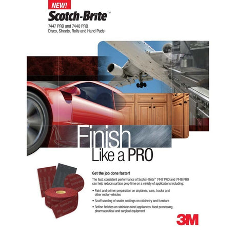 3M PO-RL Scotch-Brite 7447 PRO Very Fine Abrasive Hand Pad Roll, 6 in x 30 ft (7100049590)  - (8Pack) - 2