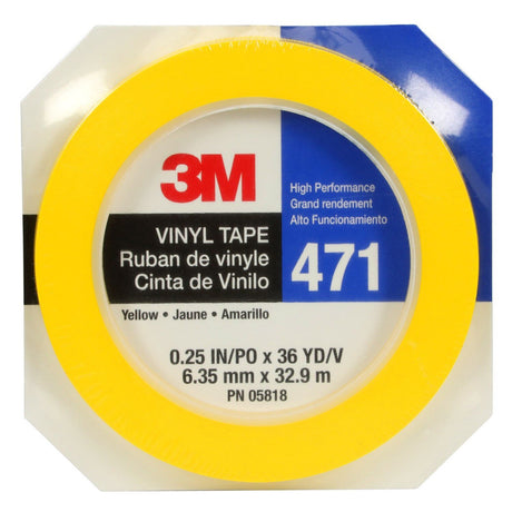 3M 471 Vinyl Tape Yellow 1/4 in x 36 yd (31840) (7100049780)  - (144Pack) - 7