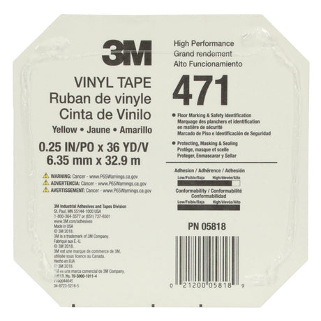 3M 471 Vinyl Tape Yellow 1/4 in x 36 yd (31840) (7100049780)  - (144Pack) - 9