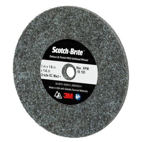 3M DP-UW Scotch-Brite Deburr and Finish PRO Unitized Wheel, 6C Medium+, Gray, 3 in x 1/8 in x 1/4 in Center Hole (7100053418) (40 Pack) - 2