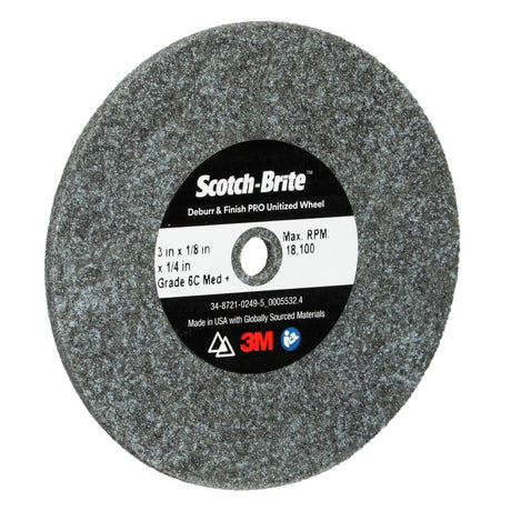3M DP-UW Scotch-Brite Deburr and Finish PRO Unitized Wheel, 6C Medium+, Gray, 3 in x 1/8 in x 1/4 in Center Hole (7100053418) (40 Pack) - 3