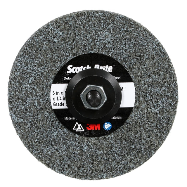 3M DP-UW Scotch-Brite Deburr and Finish PRO Unitized Wheel, Center Hole, Ceramic, Medium+, Gray, 3 in x 1/4 in x 1/4 in (7100053419) (40 Pack)