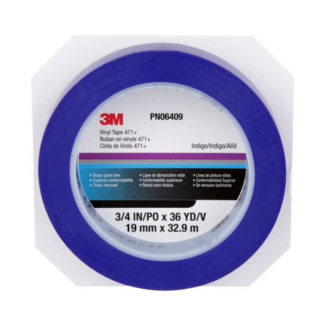 3M 471+ Vinyl Tape, Indigo, 3/4 in x 36 yd, 5.2 mil (PN06409) (7100055259)  - (12Pack) - 6