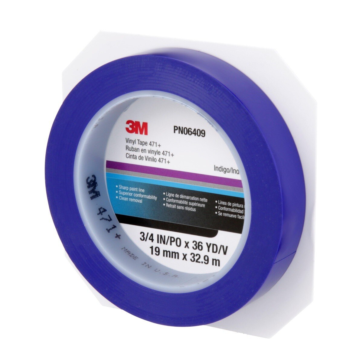3M 471+ Vinyl Tape, Indigo, 3/4 in x 36 yd, 5.2 mil (PN06409) (7100055259)  - (12Pack) - 7