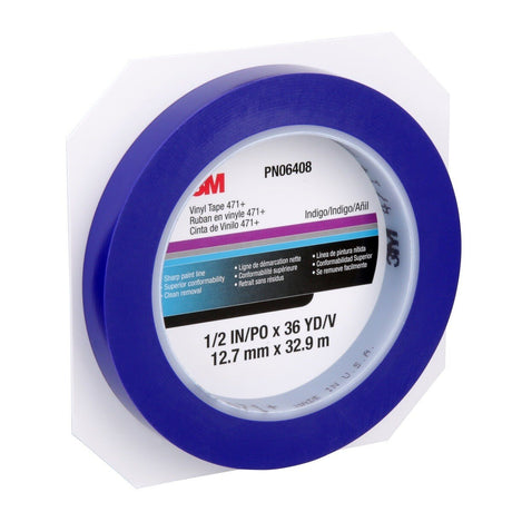 3M 471+ Vinyl Tape 1/2 in x 36 yd Indigo Fine Line Paint Masking Striping Color Separation (7100056217)  - (12Pack) - 2