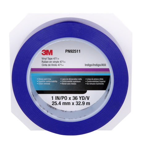 3M 471+ Vinyl Tape Indigo 1 in x 36 yd Fine Line Paint Masking Striping Color Separation High-Temperature Stretch (7100057038)  - (12Pack) - 6