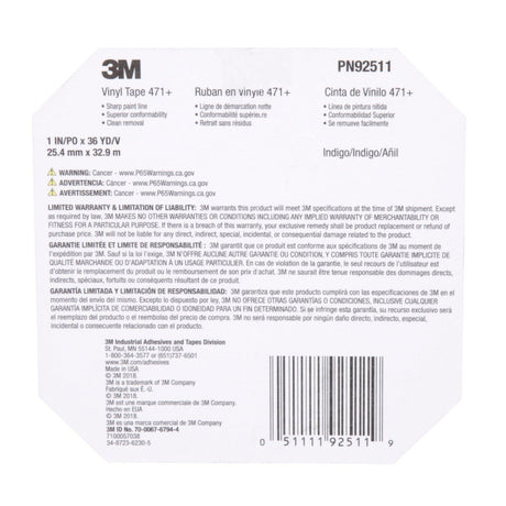 3M 471+ Vinyl Tape Indigo 1 in x 36 yd Fine Line Paint Masking Striping Color Separation High-Temperature Stretch (7100057038)  - (12Pack) - 9