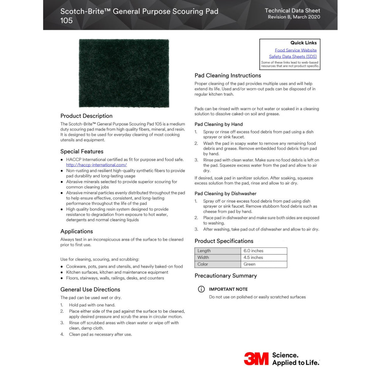 3M Scotch-Brite General Purpose Scouring Pad, Green, 4-1/2 in x 6 in (7100057429) (40 Pack) - 3