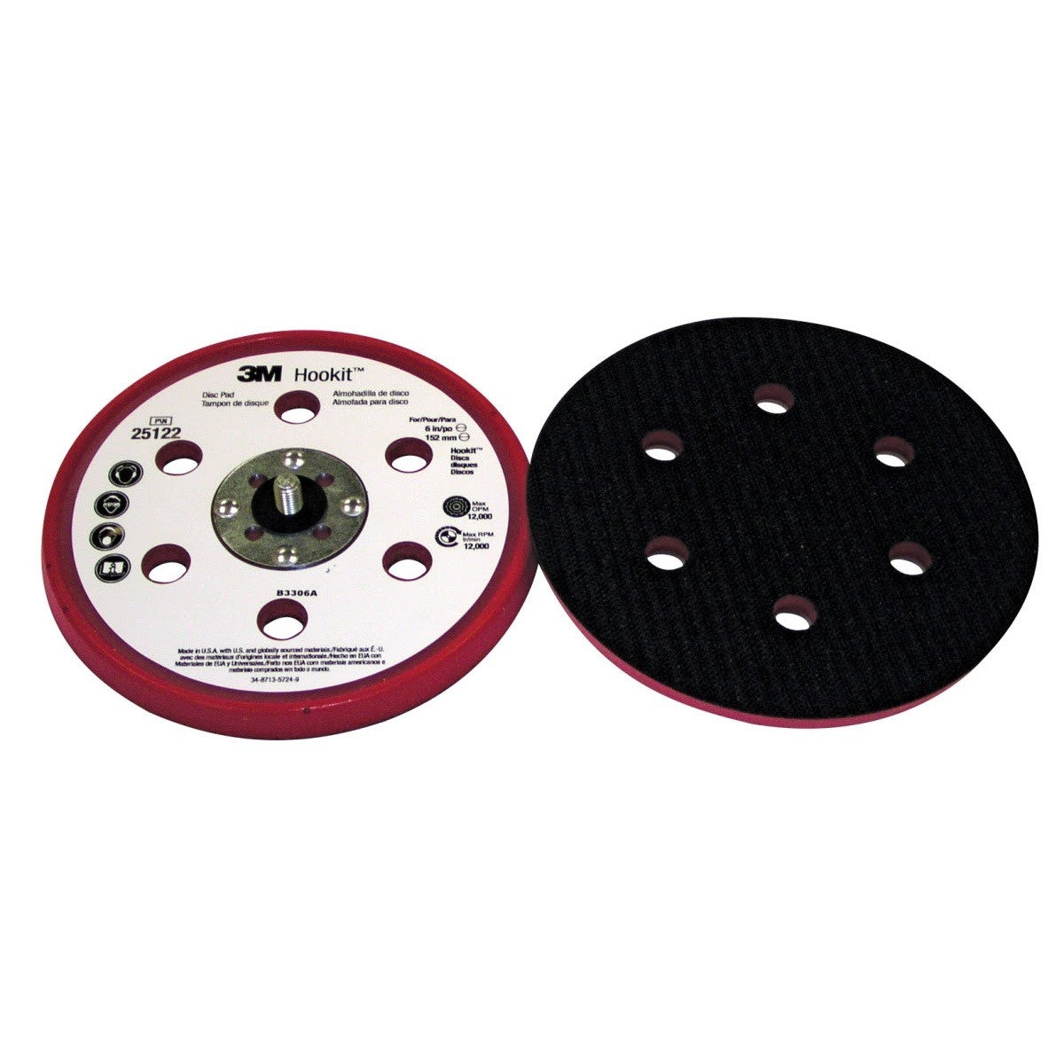 3M 25122 Hookit D/F Low Profile Disc Pad, 6 in x 3/8 in x 5/16-24 External (7100059305)  - (10Pack)