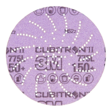 3M 775L Xtract Hookit Clean Sanding Cubitron II Film Disc, 150+, Purple, 5 in, Die 500LG (7100064175) (250 Pack)