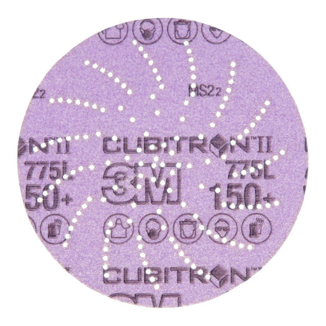 3M 775L Xtract Hookit Clean Sanding Cubitron II Film Disc, 150+, Purple, 5 in, Die 500LG (7100064175) (250 Pack)