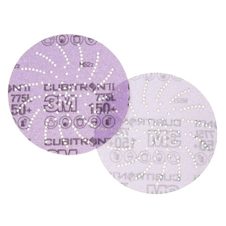 3M 775L Xtract Hookit Clean Sanding Cubitron II Film Disc, 150+, Purple, 5 in, Die 500LG (7100064175) (250 Pack) - 2