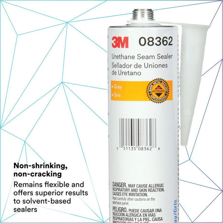 3M 08362 Urethane Seam Sealer, Gray, High Solids, Permanently Flexible, 310 mL/10.5 fl oz Cartridge (7100066294) (12 Pack) - 3