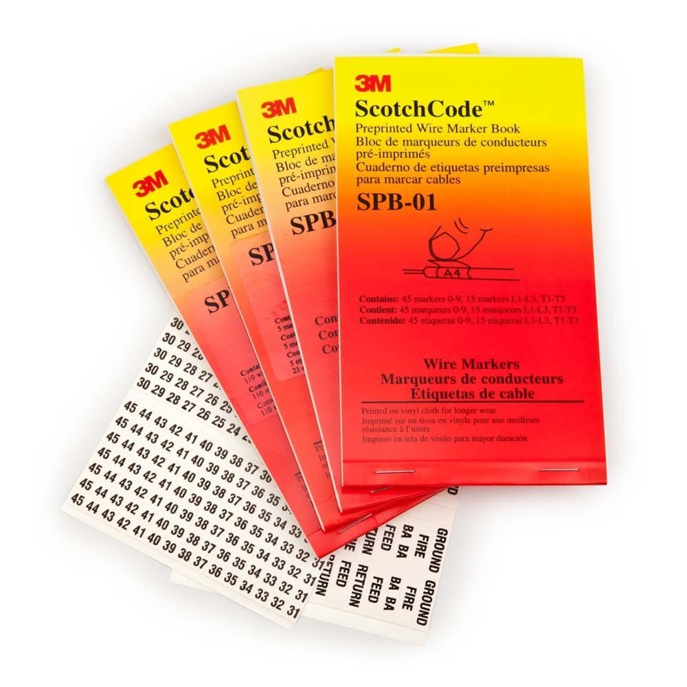 3M SPB-15-AS1 ScotchCode Pre-Printed Wire Marker Book , black print on a white background highlights the characters (7100072619)  - (5Pack)