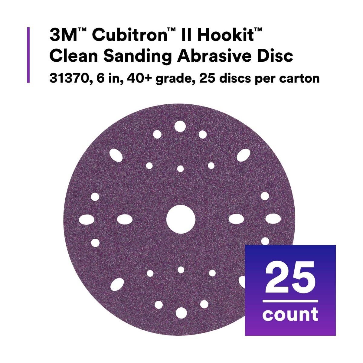 3M 737U 31370 Cubitron II Hookit Clean Sanding Abrasive Disc, 6 in, 40 Plus Grit, Purple (7100073549) (100 Pack) - 2
