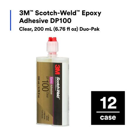 3M Scotch-Weld Epoxy Adhesive DP100 Clear Two-Part Fast Cure Rigid Epoxy 200 mL 6.76 fl oz Duo-Pak (DP100) (7100075490)  - (12Pack) - 6