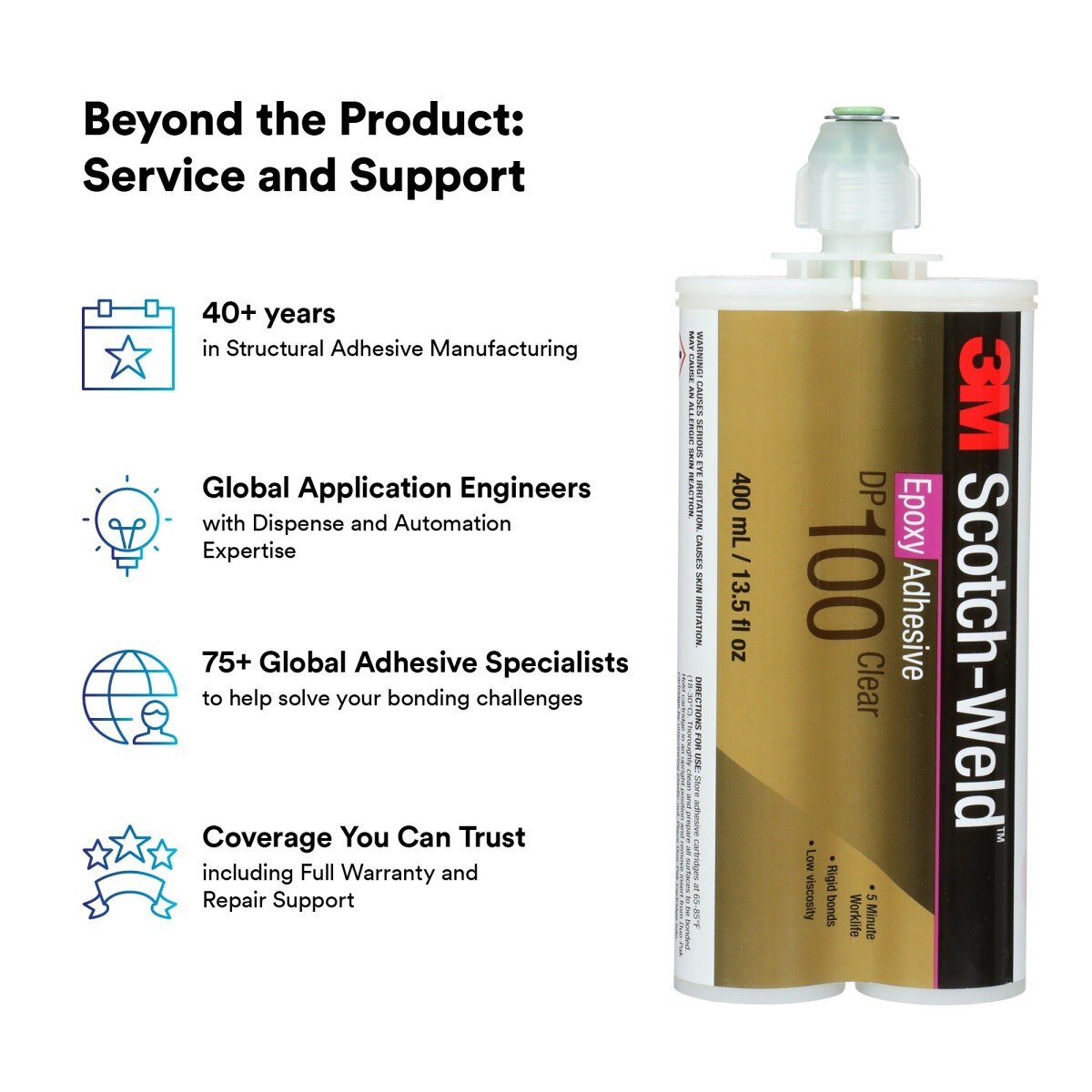 3M Scotch-Weld Epoxy Adhesive DP100 Clear Two-Part Fast Cure Rigid Epoxy 200 mL 6.76 fl oz Duo-Pak (DP100) (7100075490)  - (12Pack) - 7