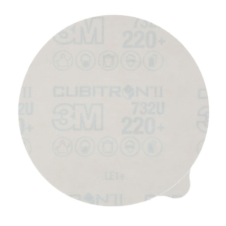 3M 732U Cubitron II Stikit Paper Disc, 220+ C-weight, 5 in x NH, Linered w/Tab, Die 500X (7100075694) (250 Pack) - 2