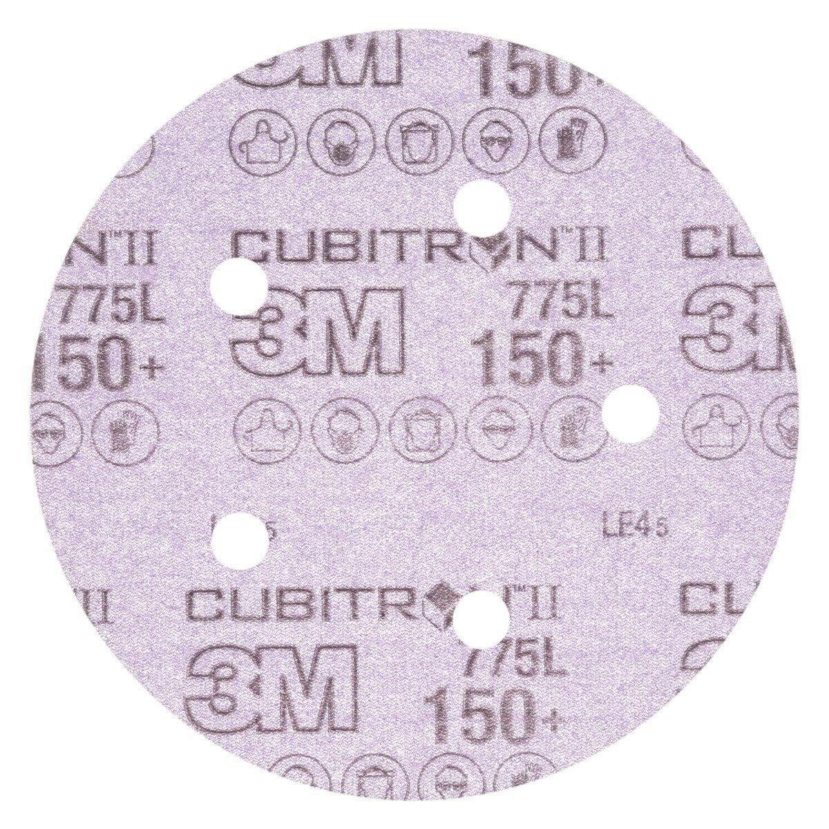 3M 775L Cubitron II Hookit Film Disc, 150+, 3 mil, Purple, 5 in x NH, 5HL, Die 500FH (7100075696) (1250 Pack)