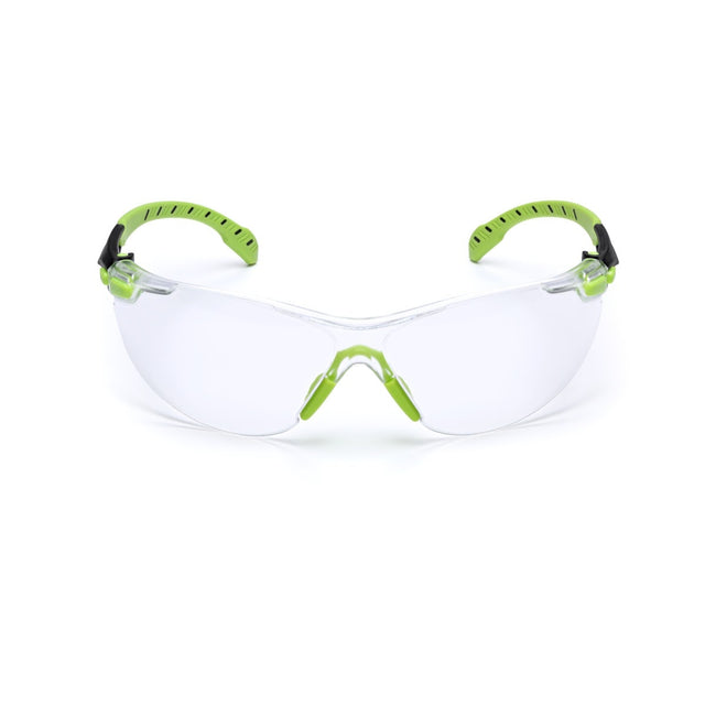 3M S1201SGAF Solus 1000 Safety Glasses, Clear Polycarbonate Lens, Scotchgard Anti-Fog Anti-Scratch, Green/Black Half-Frame, Padded Temples, Soft Nosebridge, ANSI Z87.1 UV Protection (7100079049)  - (20Pack)
