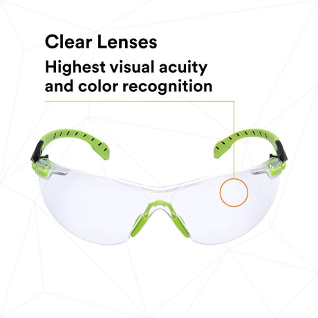 3M S1201SGAF Solus 1000 Safety Glasses, Clear Polycarbonate Lens, Scotchgard Anti-Fog Anti-Scratch, Green/Black Half-Frame, Padded Temples, Soft Nosebridge, ANSI Z87.1 UV Protection (7100079049)  - (20Pack) - 6