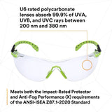 3M S1201SGAF Solus 1000 Safety Glasses, Clear Polycarbonate Lens, Scotchgard Anti-Fog Anti-Scratch, Green/Black Half-Frame, Padded Temples, Soft Nosebridge, ANSI Z87.1 UV Protection (7100079049)  - (20Pack) - 7