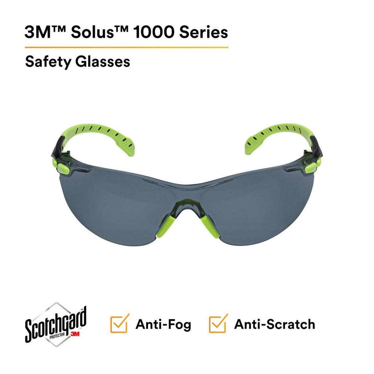 3M S1202SGAF Solus 1000 Series Safety Glasses, Scotchgard Anti-Fog, Gray Lens, Green/Black Frame, ANSI Z87.1, UV Protection (7100079180)  - (20Pack) - 3