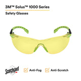 3M S1203SGAF Solus Safety Glasses, 1000 Series, Anti-Fog/Anti-Scratch, Amber Lens, Green/Black Frame, ANSI Z87.1 (7100079181)  - (20Pack) - 2