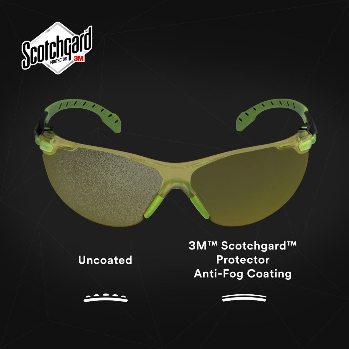 3M S1203SGAF Solus Safety Glasses, 1000 Series, Anti-Fog/Anti-Scratch, Amber Lens, Green/Black Frame, ANSI Z87.1 (7100079181)  - (20Pack) - 4