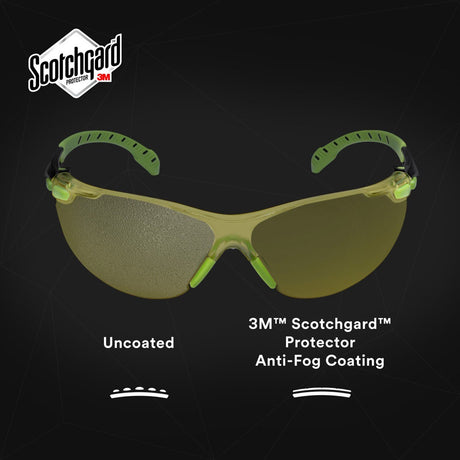 3M S1203SGAF Solus Safety Glasses, 1000 Series, Anti-Fog/Anti-Scratch, Amber Lens, Green/Black Frame, ANSI Z87.1 (7100079181)  - (20Pack) - 4