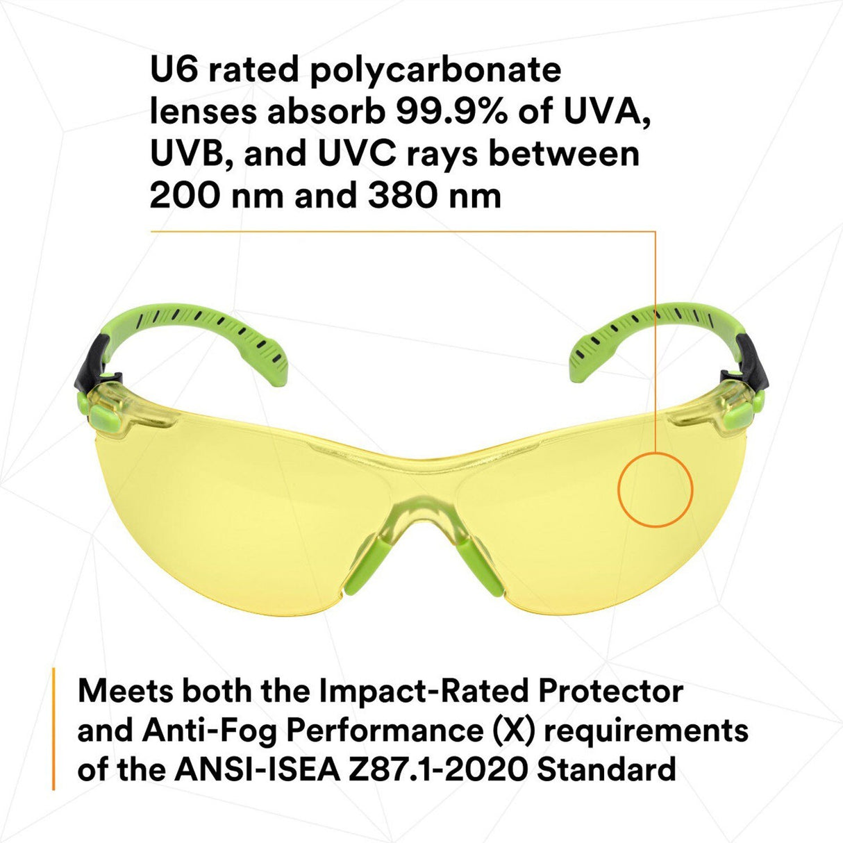 3M S1203SGAF Solus Safety Glasses, 1000 Series, Anti-Fog/Anti-Scratch, Amber Lens, Green/Black Frame, ANSI Z87.1 (7100079181)  - (20Pack) - 7