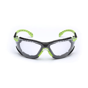 3M S1201SGAF-KT Solus Safety Glasses 1000 Series Scotchgard Anti-Fog, Clear Lens, Green/Black Frame, Removable Foam Gasket and Strap, ANSI Z87 (7100079182)  - (20Pack)