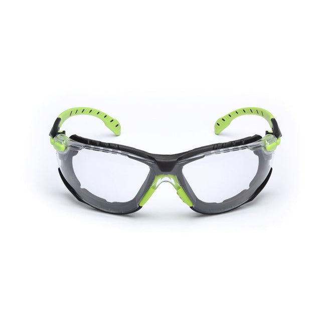 3M S1201SGAF-KT Solus Safety Glasses 1000 Series Scotchgard Anti-Fog, Clear Lens, Green/Black Frame, Removable Foam Gasket and Strap, ANSI Z87 (7100079182)  - (20Pack)