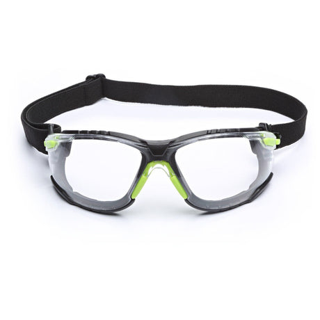 3M S1201SGAF-KT Solus Safety Glasses 1000 Series Scotchgard Anti-Fog, Clear Lens, Green/Black Frame, Removable Foam Gasket and Strap, ANSI Z87 (7100079182)  - (20Pack) - 2
