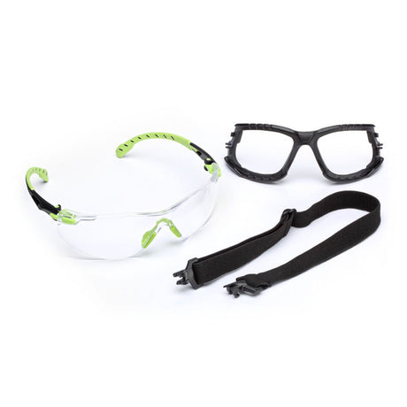 3M S1201SGAF-KT Solus Safety Glasses 1000 Series Scotchgard Anti-Fog, Clear Lens, Green/Black Frame, Removable Foam Gasket and Strap, ANSI Z87 (7100079182)  - (20Pack) - 4